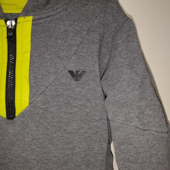 Armani gray zip pullover with lime green hood and side zippers - Picture 4 of 6
